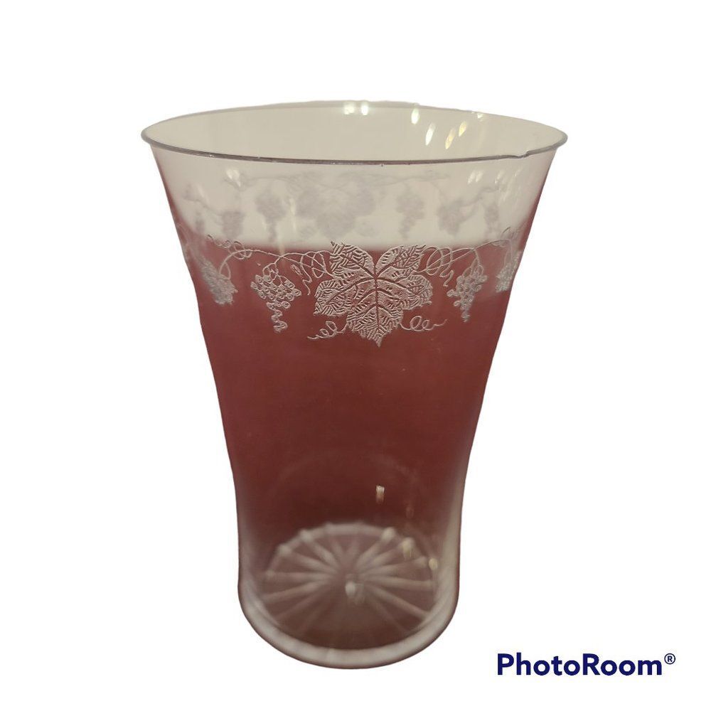 Cambridge Glass Bacchus Grapes Grapevine Leaf Crystal Juice Glass Antique Etched